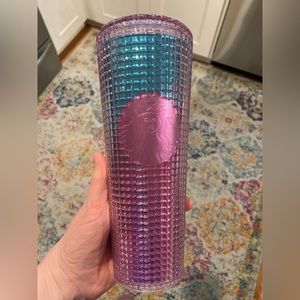 Purpleish pink and blue Starbucks cup
